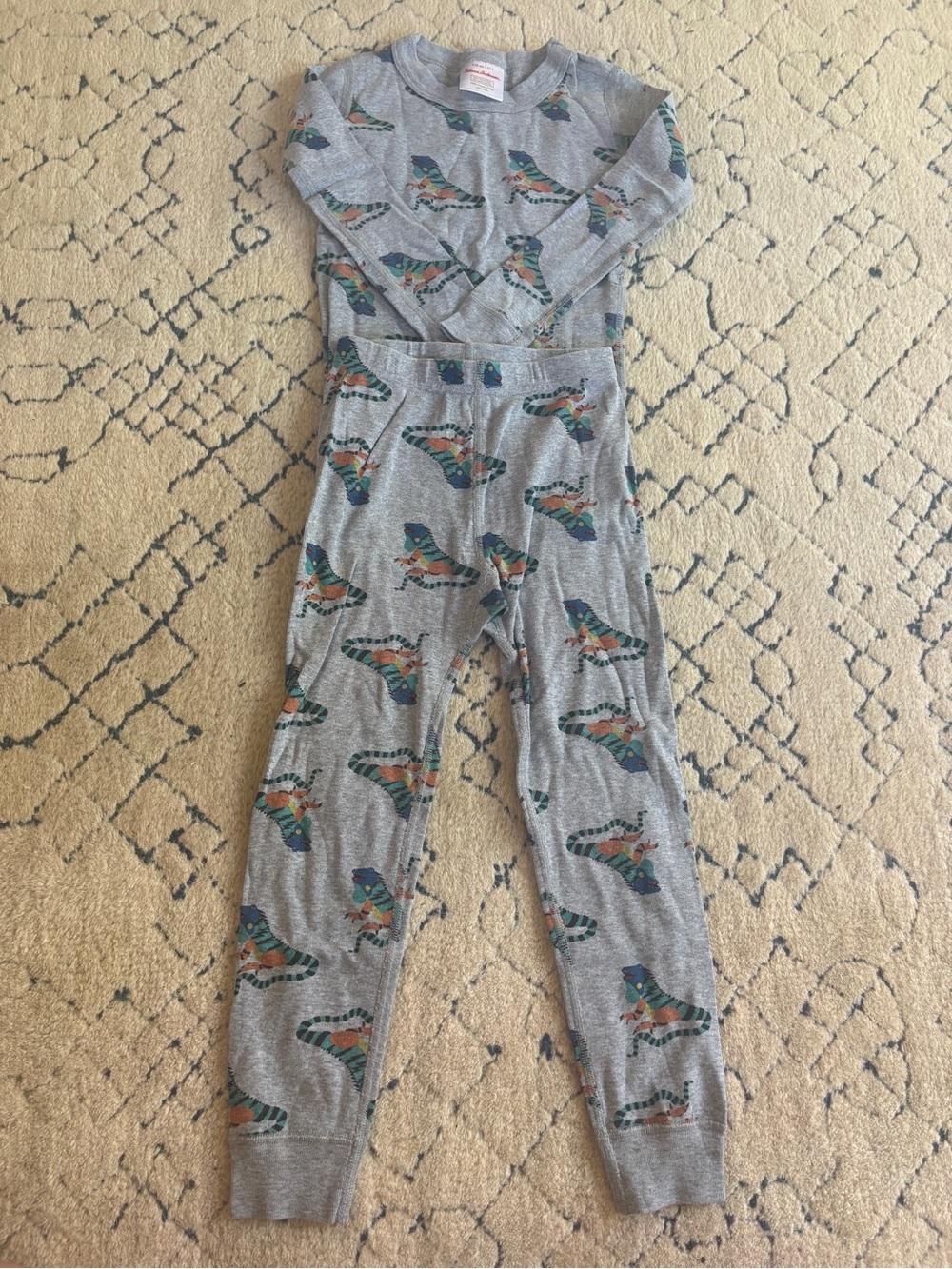 Hanna Andersson Gray Footed One-Piece with Multicolor Lizard Print